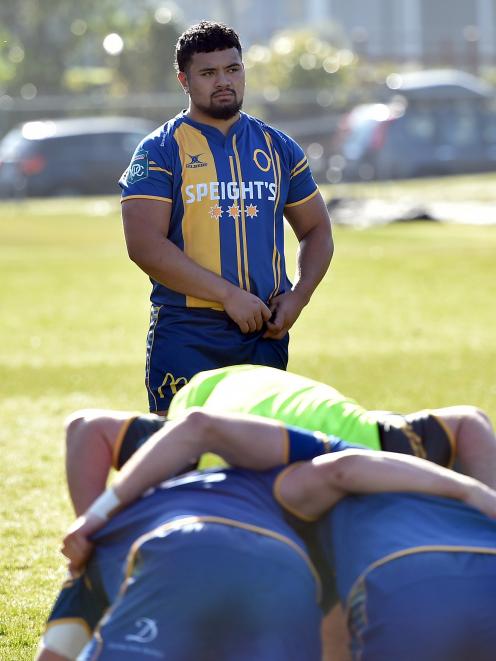 Otago loosehead Abraham Pole takes a moment to reflect during a training session at Logan Park on...