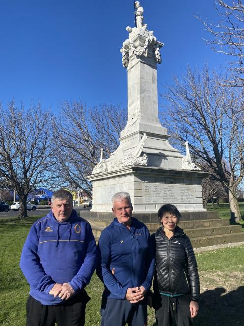 Otago Military History Group members (from left) co-chair Peter Trevathan, Owen Bennett and Hilda...