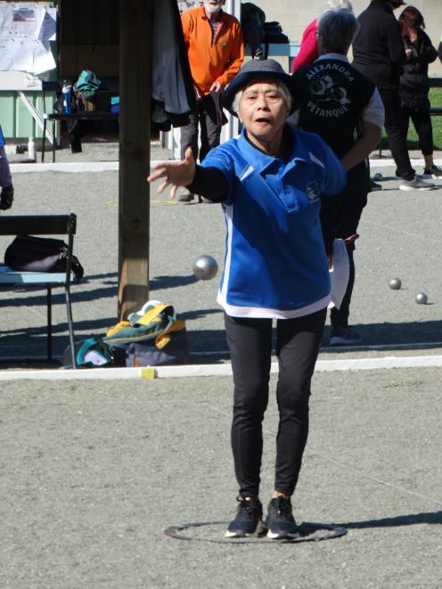 Melinda Dorn, of Timaru, in action during Excelsior Petanque Club’s annual drawn triples...