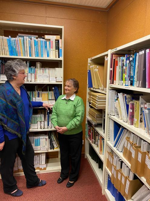 NZ Society of Genealogists Dunedin branch 55th birthday celebration convener Robyn Thorburn (left...