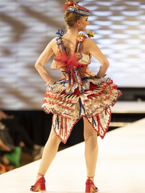 Sophie Valentine on the catwalk in Australia last month, wearing her mother Robyn’s wearable art...