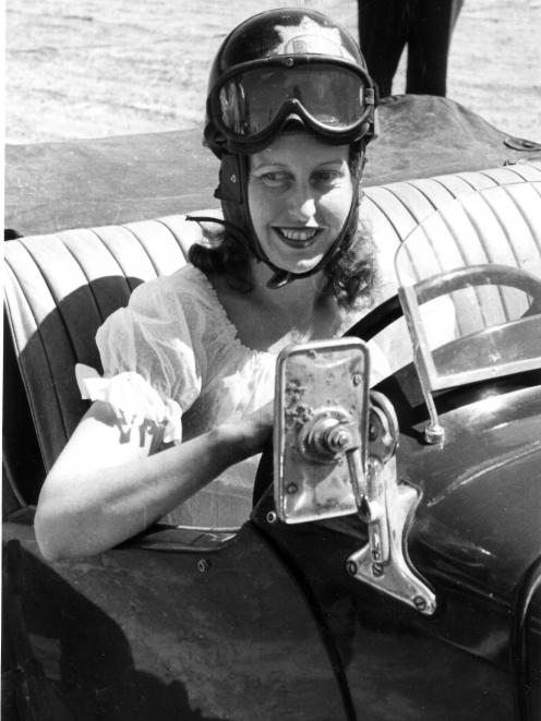 The late Sybil Lupp in her 30s, racing an MG at the Tahunanui Beach Motor Races, in Nelson, in...