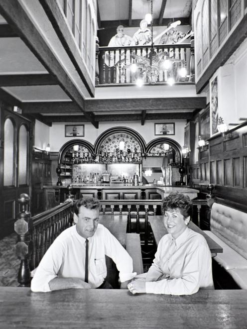 Former owners John and Maureen Simpson (above) relax after selling Dunedin’s Empire Hotel in 1989...