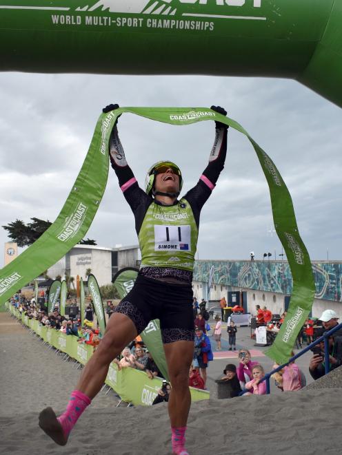 Simone Maier celebrates her fifth win in the Coast-to-Coast last year. PHOTO: WAYNE PARSONS