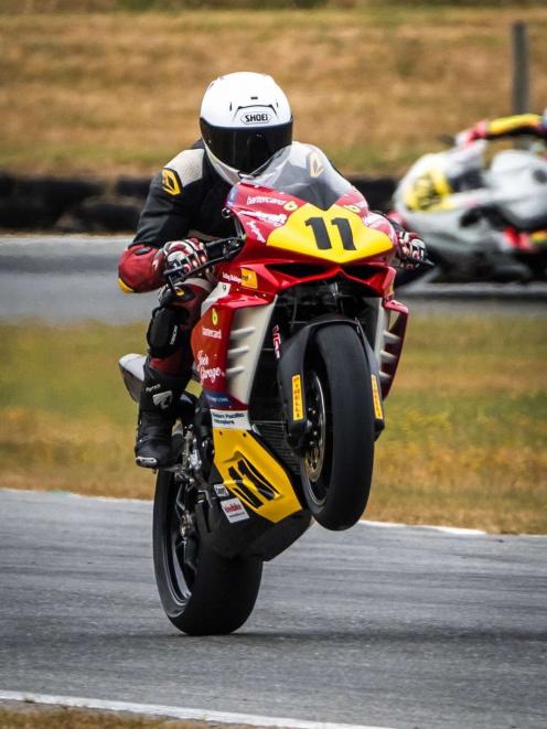 Mitch Rees leads his father Tony (11), Al Hoogenboezem (43) and Dale Finch (17) at Teretonga last...