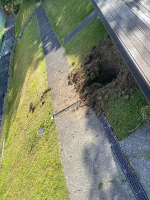 A gaping hole at the Campbells Bay Tennis club. Photo: Supplied