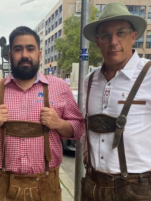 Manaia Stewart and Jeremy Wells on their Oktoberfest expedition last year. PHOTO: RADIO HAURAKI
