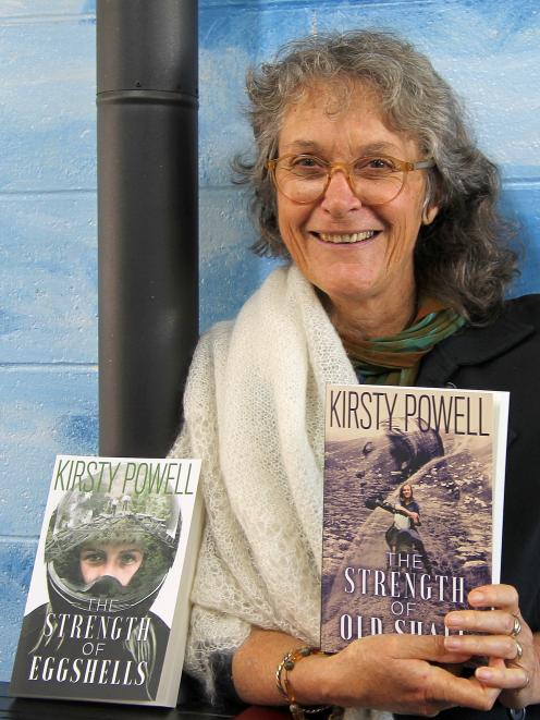 Author Kirsty Powell in her old-shale shawl, on her way to her Lawrence book launch last week....
