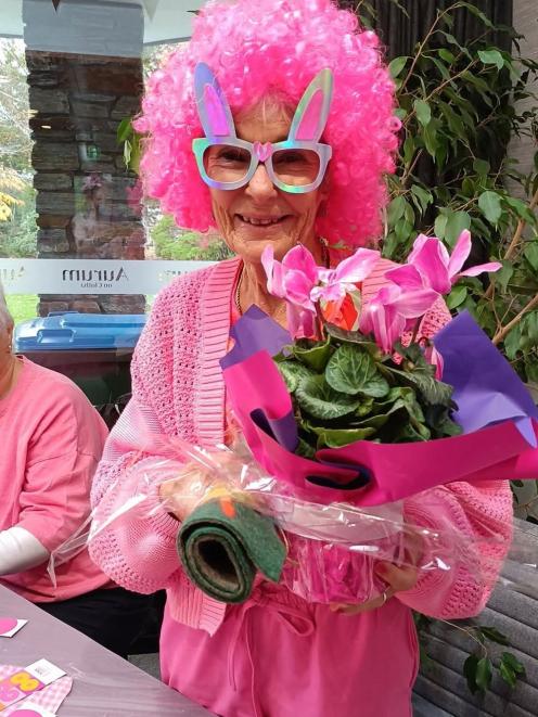 Best pink outfit was awarded to Myra Donaldson at the Lions Club of Clyde & Districts Breast...