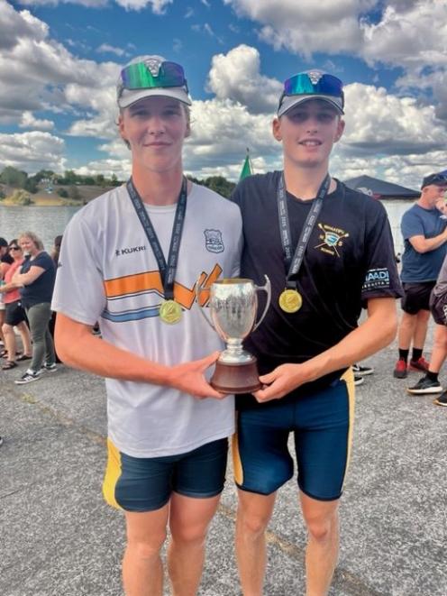Wakatipu High’s Seb Watson, left, and Harry Lightfoot proved their rowing chops with a record win...