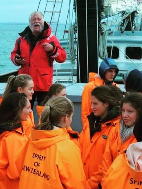 Tony Cummings sails on Spirit of New Zealand in the Hauraki Gulf with some trainees this year....