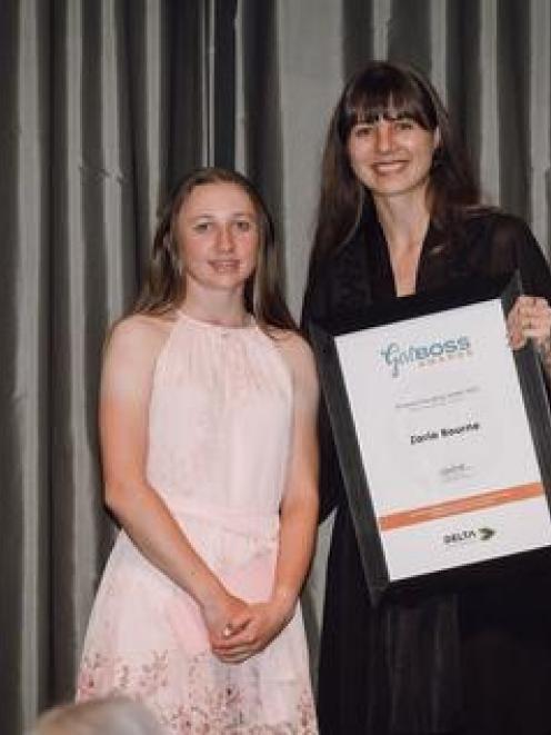 Zaria Bourne with Delta Insurance representative Dasha Goryacheva at the GirlBoss national awards...