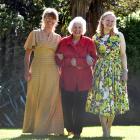 Mona Mathewson (91), of Mosgiel, walks with Monica Lindemann (left) and Rachel Tombs as they...