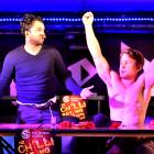Dr Venod Skantha (left), of Dunedin, admits defeat to University of Otago student Harrison Walmsley-Bartlett, of Hastings, at the Dunedin heats of the New Zealand Chilli Eating Champs at Re:Fuel Cafe and Bar last night. Photo by Gregor Richardson..