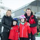 Katrina and Ian Finlay with their children, Charlie and Phoebe, at Coronet Peak this week. Photo: Blair Pattinson