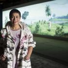 Lisa Reihana with her Pursuit of Venus panoramic video, on show at the Venice Biennale. Photos: Supplied