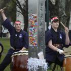 Members of the O-Taiko drummer group Balazs Kiglics and Grace Cope perform. Photos: Gerard O'Brien.