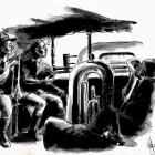 Band on the road, from one of Ralph Miller’s sketchbooks. Photo: Miller Family Archives