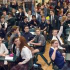 Year 9 and 10 pupils listen to a question during the Otago Daily Times Extra! quiz at Kaikorai...