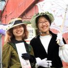 Taking to Harbour St in fine Victoriana style are Fiona Liang, of Guangxi Province, China, and Li Hua, of Guangzhou, China. Both took time away from their Tekapo jobs to enjoy Oamaru's Victorian Heritage Celebrations, which began yesterday. Photos: Hamish