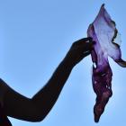 Artist Raewyn Martin with the cellulose inspired by the colours found under a Broad Bay boathouse. Photo: Peter McIntosh
