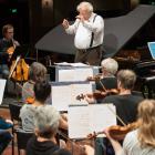 Conductor Nicholas Braithwaite rehearses Dvorak’s New World with the Dunedin Symphony Orchestra in the Dunedin Town Hall. Photos: Supplied