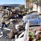 A witness said the driver of this truck successfully avoided traffic as he hurtled down Stuart St...