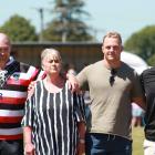 Blair Vining lines up for the national anthem with his mother Pauline and All Blacks players ...