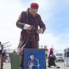 Jonathon Acorn and Mr Bones perform a number at Oamaru’s Victorian fete yesterday, the final...