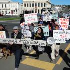 Members of the Waitaki Community Hospital Action Group make their way along lower Thames St...