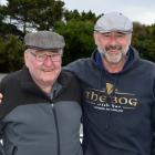 Lyndsay Wilson (left), of Mosgiel, his son Steve Wilson, of Concord, and a glimpse of his 1963 MGB.