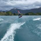 Nikau Ford (11), of Dunedin, gets some air on Lake Ruataniwha, Twizel, on Christmas Day. Photo:...
