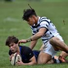 Rugby action from the interschool between Otago Boys' High School and Christchurch Boys' High...
