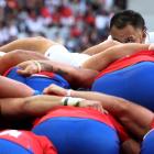 England's Billy Vunipola looks up from a scrum during his team’s game against Chile at Stade...