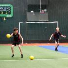 Liam Hill, Oliver Scarth and Finn Leeds (all South Otago) give dodgeball a go. PHOTOS: SUPPLIED
