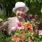 Flowers from her garden ensured no-one was offended by nude gardener Gillian Vine. PHOTO: STEPHEN...