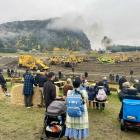 Families enjoy the earthworks at the final Wheels at Wanaka show, despite cloudy weather and...