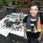 Ban the Bag Queenstown co-ordinator Esther Whitehead displays a mound of beach rubbish. Photo by...