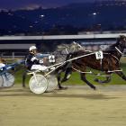 Itz Risky Business, driven by John Dunn, holds out Silver Dale to win a 2200m maiden mobile pace...
