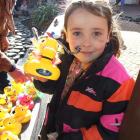 Mischa Thomlinson (6), of Cromwell, proudly displays her decorated duck. Photos by Lynda van Kempen.