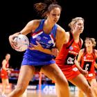 Southern Steel's Daneka Wipiiti guards the ball from Tactix Victoria Smith in the ANZ Netball...