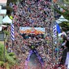 Jaffas flood down Baldwin St to the waiting crowds during the Cadbury  Jaffa Race yesterday....
