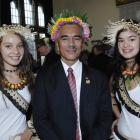 The president of Kiribati, Anote Tong, with Dunedin school pupil Iacinta Lucas (16, left) and her...