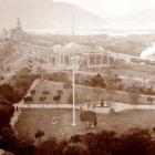 This panoramic view shows Queens Gardens in foreground, the Otago Early Settlers Association and...