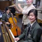 Trio Boulanger member Nanae Sato (cello), Nataqsha Dwan (flute) and Asayo Takada (piano) practice...