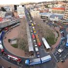 Traffic comes to a standstill in Dunedin's CBD yesterday morning when about 110 trucks clog the...
