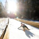 Josh Fogo (10) of Naseby learns how to slide during a luge training camp at Naseby on Wednesday....