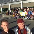 Fr Vaughan Leslie (left) and the Bishop of Dunedin, the Most Rev Colin Campbell with some of the...