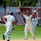 Central Districts batsman Mathew Sinclair runs through to complete his century during his team's...
