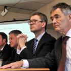 Details of the Forsyth Barr Stadium budget blowout were revealed yesterday by (from left)...